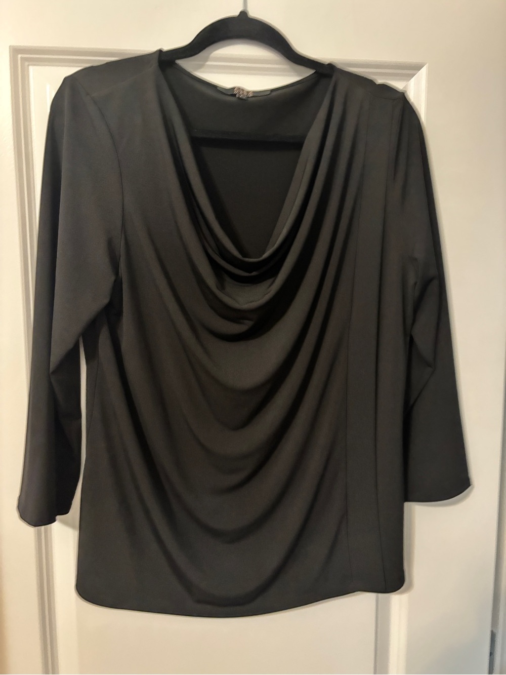 Alex Marie Black Draped Cowl Neck Long Sleeve Top - Size Large